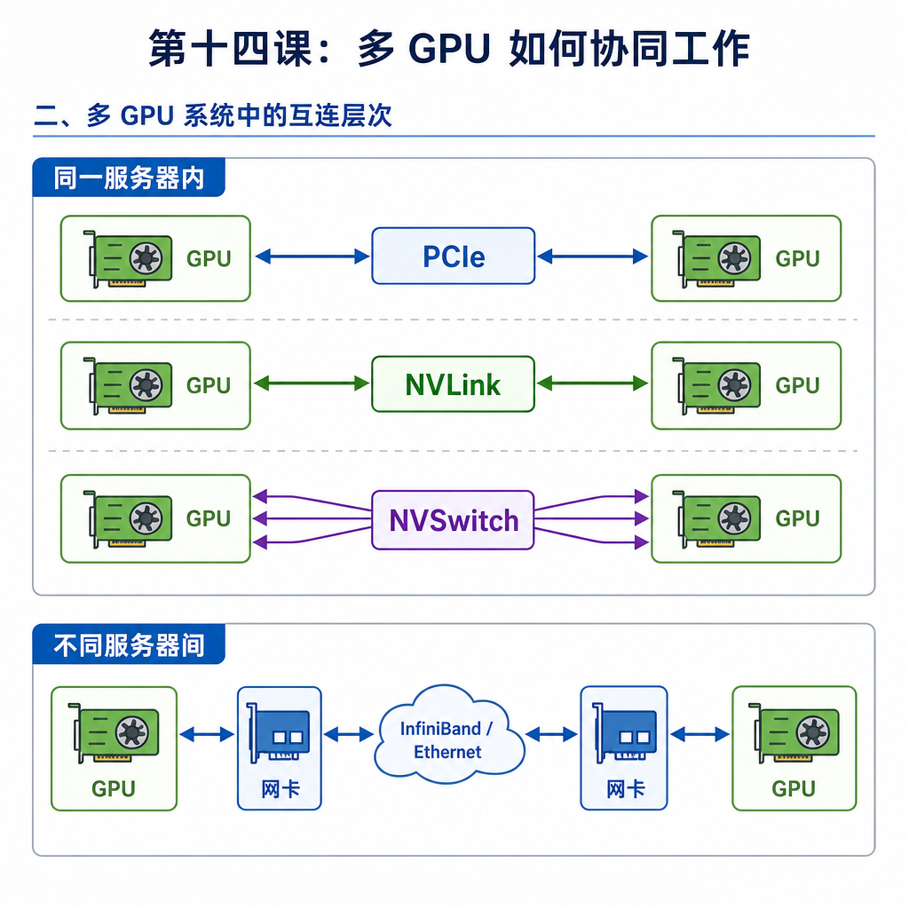 二、多 GPU 系统中的互连层次